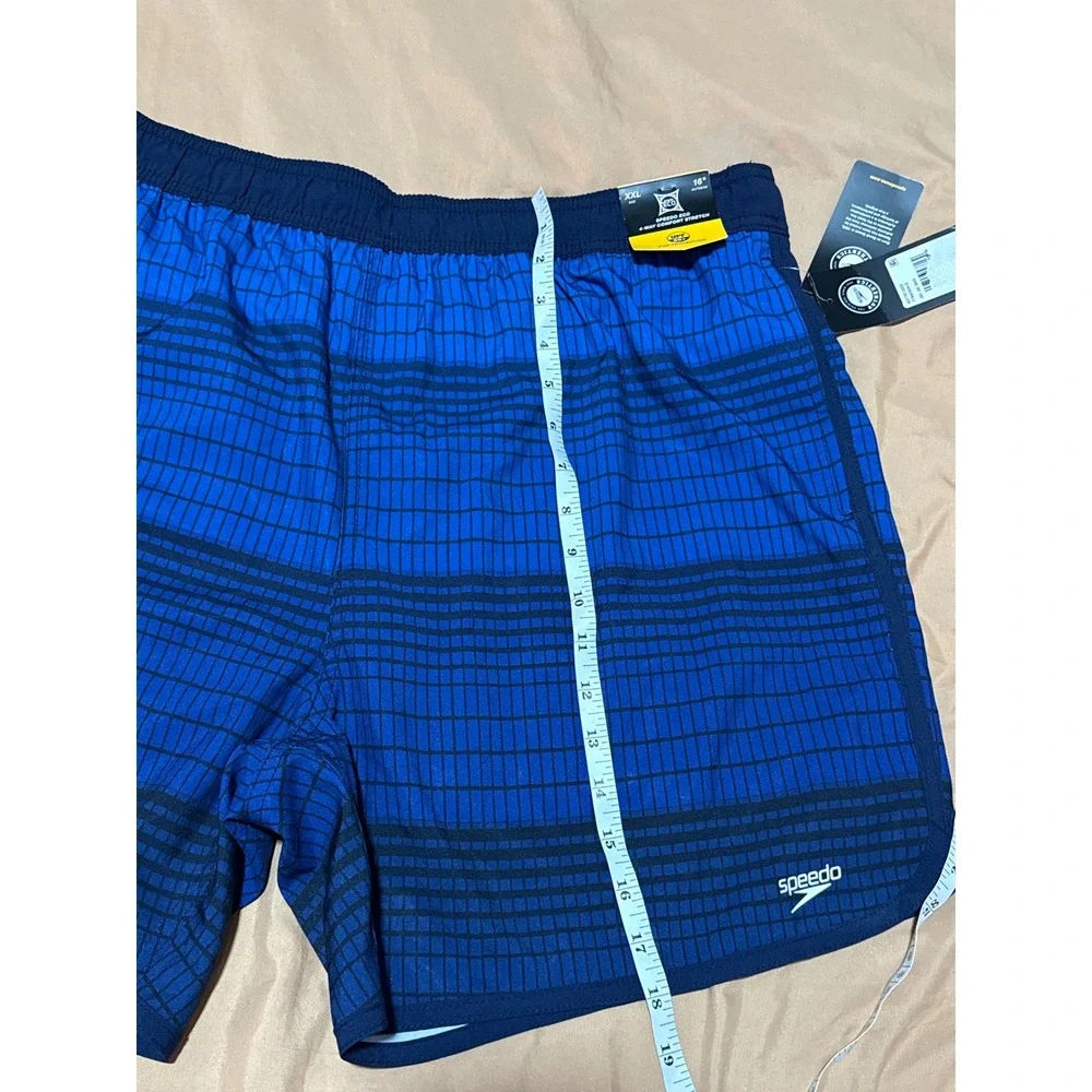 Speedo Men's Blue Grid Print Swim Trunks 16